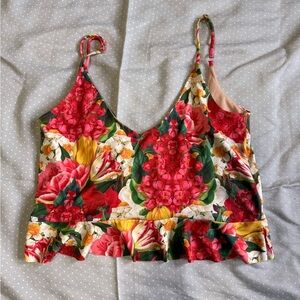 Kortni Jeane Red Floral Adjustable bathing suit top tankini XL
